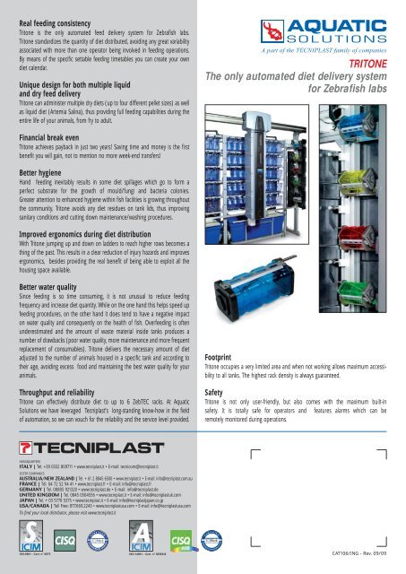 TRITONE The only automated diet delivery system for Zebrafish labs