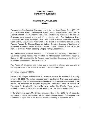 Board of Governors Meeting Minutes of April 25 ... - Quincy College