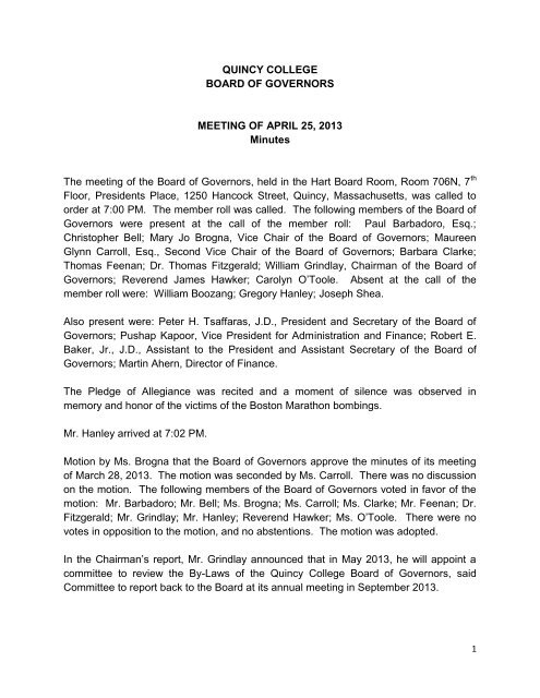 Board of Governors Meeting Minutes of April 25 ... - Quincy College