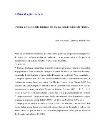 O crime de estelionato fundado em cheque sem ... - BuscaLegis