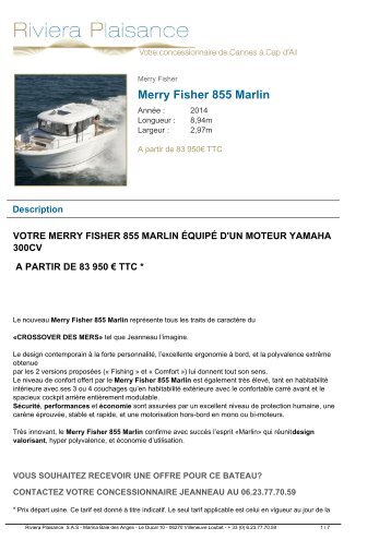 Merry Fisher 855 Marlin - Riviera Plaisance