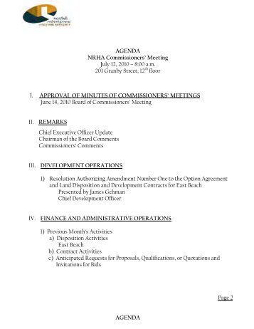 AGENDA NRHA Commissioners' Meeting July 12, 2010 - Norfolk ...