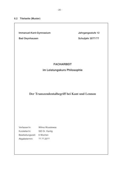 Leitfaden Facharbeit IKG - Immanuel-Kant-Gymnasium