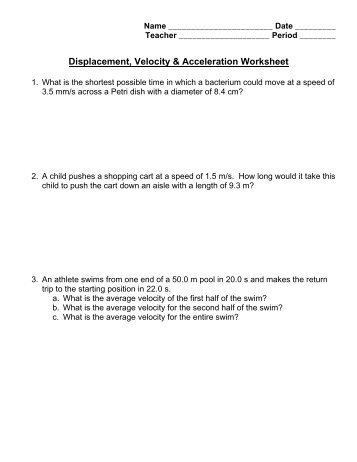 Displacement, Velocity & Acceleration Worksheet