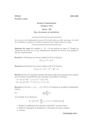 ENSAI 2005-2006 Premi`ere annÃ©e Examen d'optimisation (GrÃ©gory ...