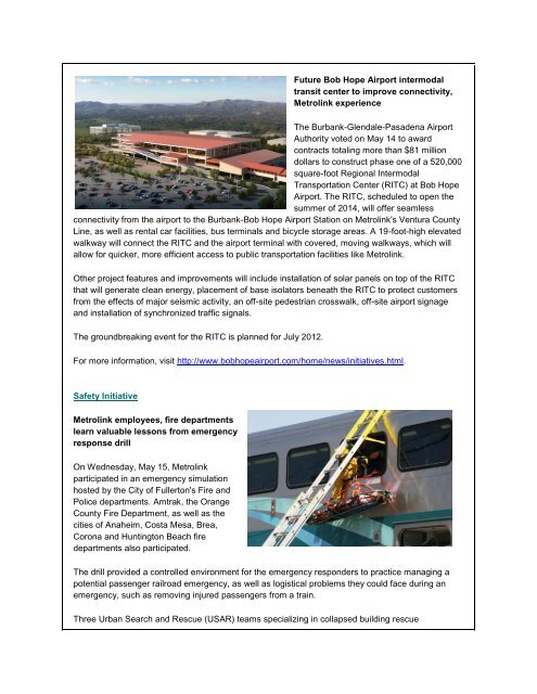 May 25, 2012 Project Updates Metrolink TVMs moved from L.A. ...