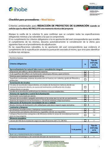 Checklist para proveedores â Nivel bÃ¡sico Criterios ... - Ihobe