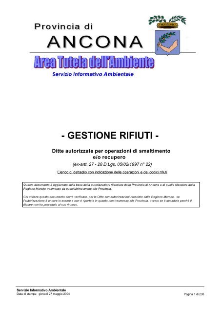 Registro Ditte Procedura Autorizzatoria - Provincia di Ancona