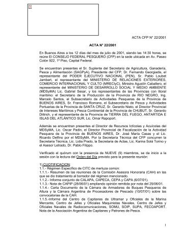 ACTA CFP NÂ° 22/2001 1 ACTA NÂ° 22/2001 En Buenos Aires a los ...