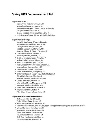 Spring 2013 Commencement List