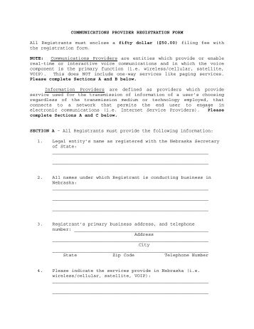 Communications Provider Registration Form - Nebraska Public ...