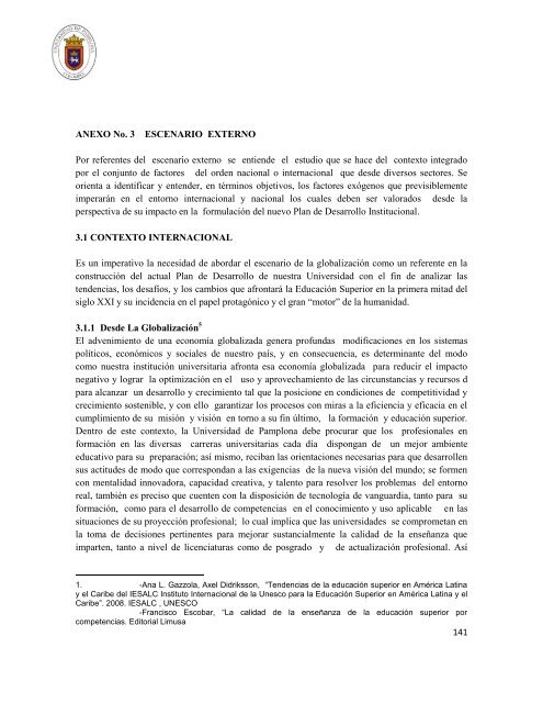 Plan de Desarrollo Institucional 2012 - 2020 - Universidad de ...