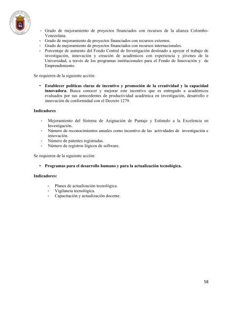 Plan de Desarrollo Institucional 2012 - 2020 - Universidad de ...