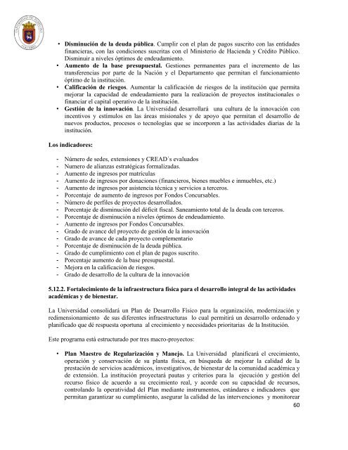 Plan de Desarrollo Institucional 2012 - 2020 - Universidad de ...