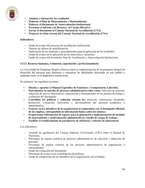 Plan de Desarrollo Institucional 2012 - 2020 - Universidad de ...