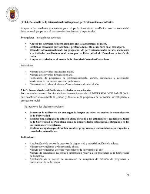 Plan de Desarrollo Institucional 2012 - 2020 - Universidad de ...