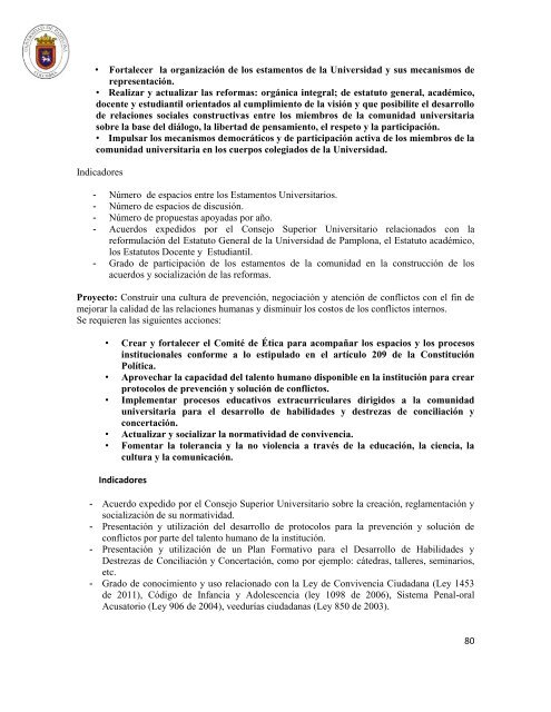 Plan de Desarrollo Institucional 2012 - 2020 - Universidad de ...