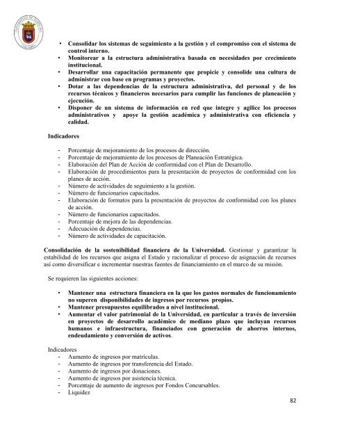 Plan de Desarrollo Institucional 2012 - 2020 - Universidad de ...