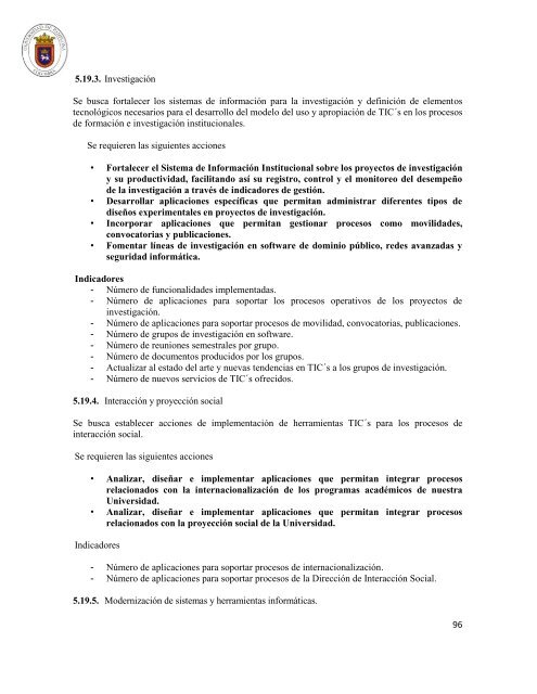 Plan de Desarrollo Institucional 2012 - 2020 - Universidad de ...