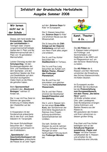 Infoblatt der Grundschule Herbolzheim Ausgabe Sommer 2008