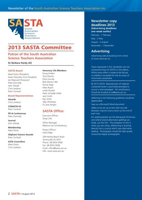 SASTA Newsletter_August 13 (3.9 mb, PDF) - South Australian ...