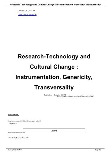 Research-Technology and Cultural Change : Instrumentation ...