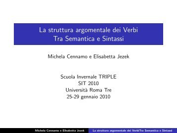 La struttura argomentale dei Verbi Tra Semantica e Sintassi