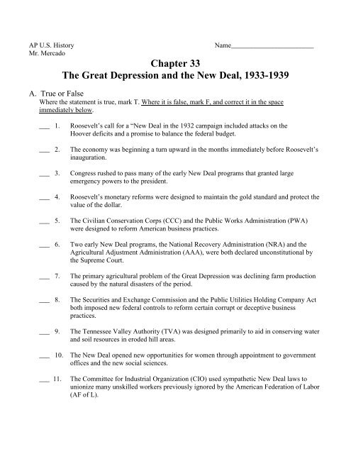 Chapter 33 The Great Depression And The New Deal 1933 1939