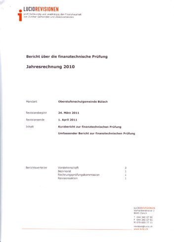 Bericht über die finanztechnische Prüfung der Jahresrechnung 2010 ...