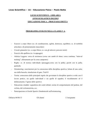 Liceo Scientifico – 1A – Educazione Fisica – Paolo Botta LICEO ...