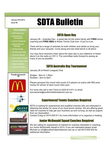 SDTA Bulletin - Southern Districts Tennis Association