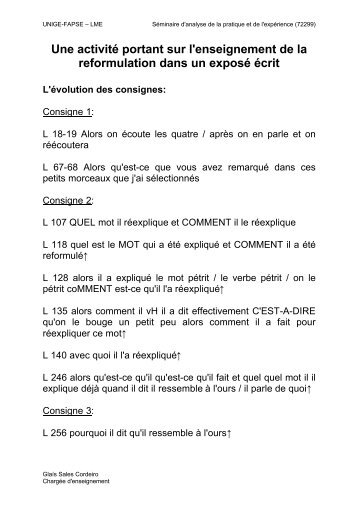 Une activité portant sur l'enseignement de la reformulation dans un ...