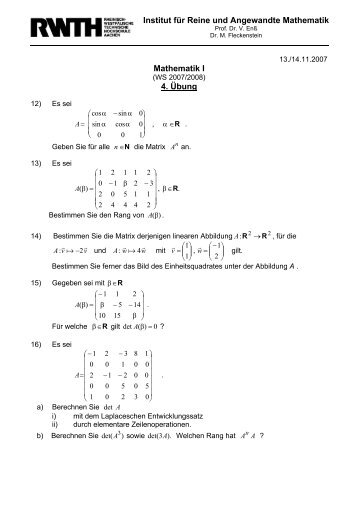 Mathematik I 4. Ãbung Institut fÃ¼r Reine und Angewandte Mathematik