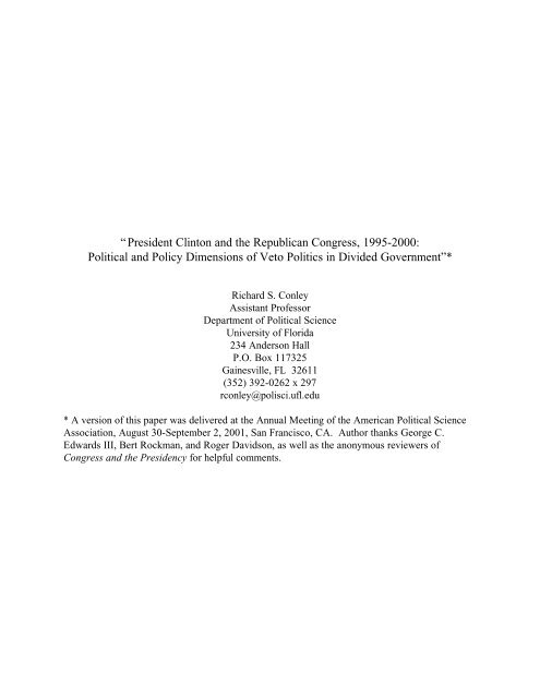 âPresident Clinton and the Republican Congress, 1995-2000 ...