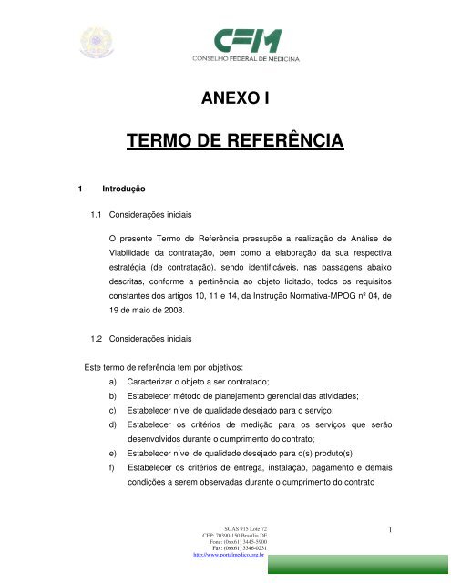 Termo de Referência - Conselho Federal de Medicina