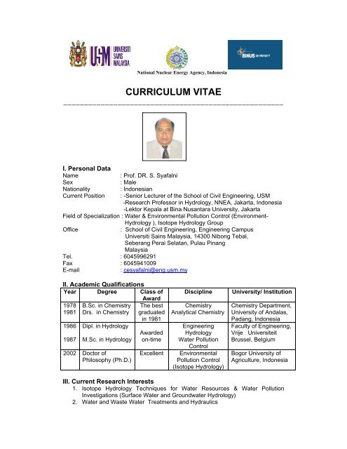 CURRICULUM VITAE - School of Civil Engineering - USM