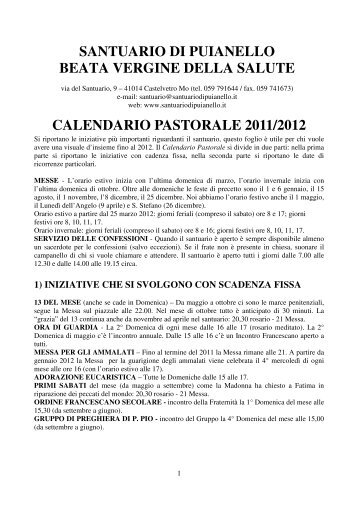 Calendario Pastorale 2011-2012 - Santuario di Puianello