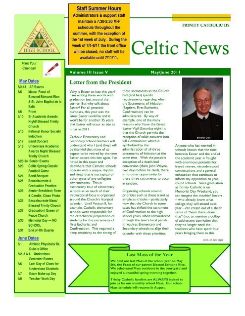 Newsletter May 2011.pub - Trinity Catholic High School