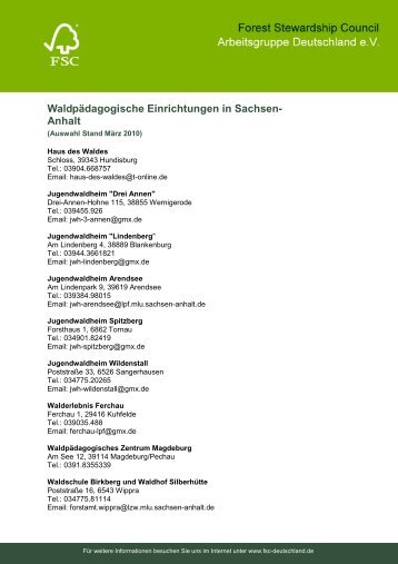 Waldpädagogische Einrichtungen in Sachsen - FSC