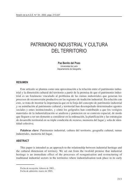 PATRIMONIO INDUSTRIAL Y CULTURA DEL TERRITORIO - Dialnet
