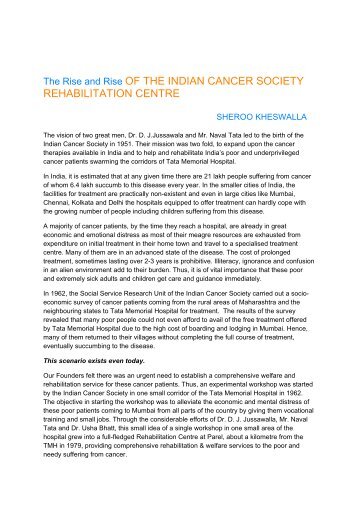 The Rise and Rise of The Indian Cancer Society Rehabilitation Centre