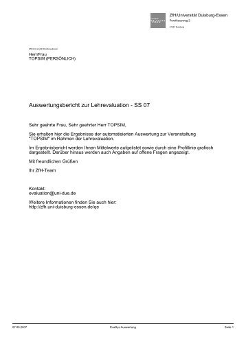 Auswertungsbericht zur Lehrevaluation - SS 07 - UniversitÃ¤t ...