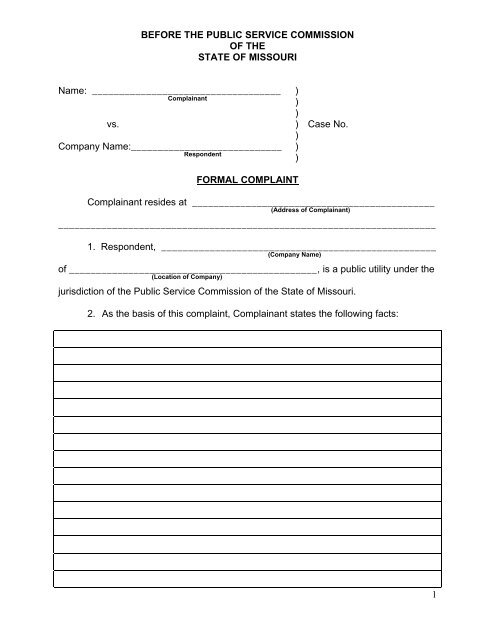 Download Formal Complaint Form - Missouri Public Service ...