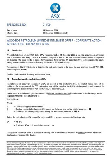 211/09 Woodside Petroleum Limited Entitlement Offer - Corporate ...