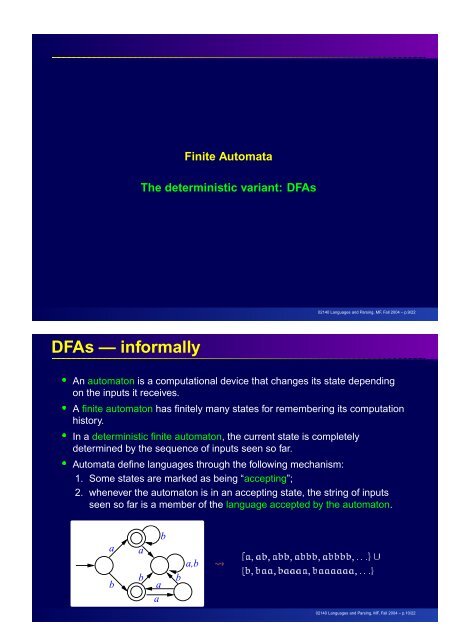 Deterministic Finite Automata (DFA) Nondeterministic Finite Automata