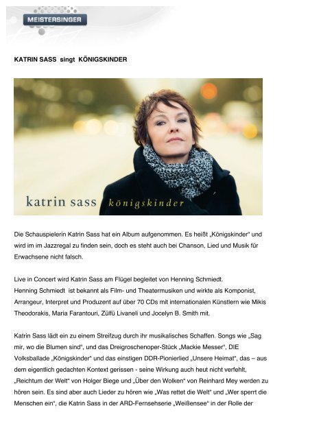 Pressetext Katrin Sass KÃ¶nigskinder - Meistersinger