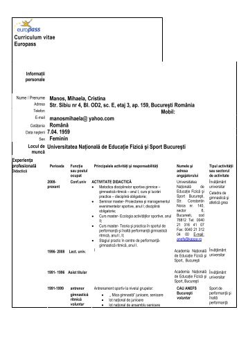 Curriculum vitae Europass Nume / Prenume ... - UNEFS Bucuresti