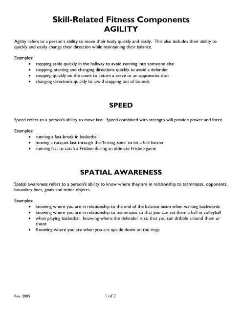 Skill-Related Fitness Components AGILITY