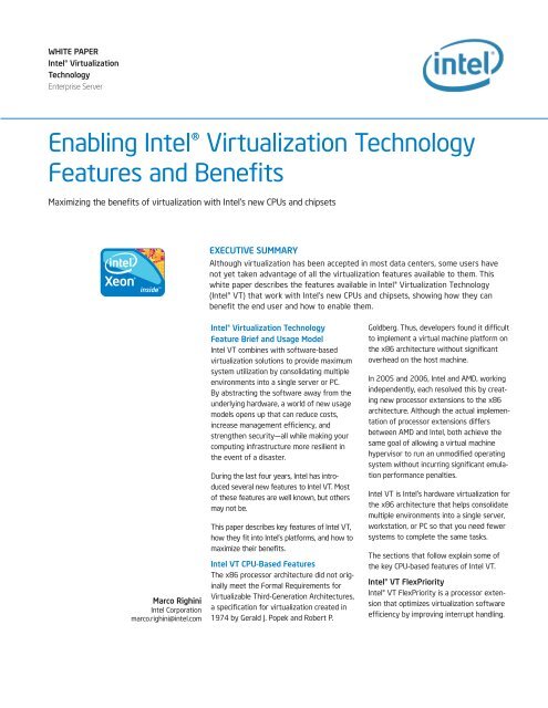 Enabling IntelÂ® Virtualization Technology Features and ...