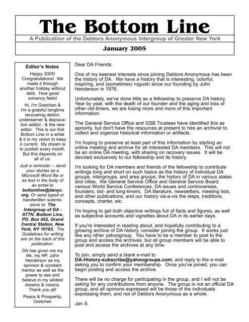 Jan 2005 - Debtors Anonymous